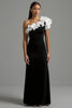 Load image into Gallery viewer, Black and White Ruffled One Shoulder Long Formal Dress