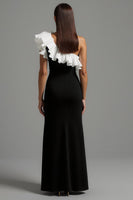 Load image into Gallery viewer, Black and White Ruffled One Shoulder Long Formal Dress