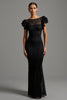 Load image into Gallery viewer, Black Sheath Lace Boat Neck Long Formal Dress with Ruffles