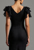 Load image into Gallery viewer, Black Sheath Lace Boat Neck Long Formal Dress with Ruffles