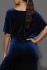 Load image into Gallery viewer, Navy Sheath Velvet Ruched Long Formal Dress with Slit