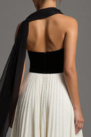 Load image into Gallery viewer, Black and White A Line Chiffon Sweetheart Pleated Long Formal Dress