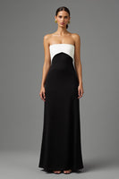 Load image into Gallery viewer, Simple Black and White Long Strapless Formal Dress with Bow