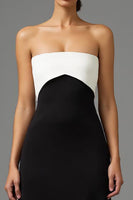 Load image into Gallery viewer, Simple Black and White Long Strapless Formal Dress with Bow