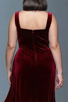 Load image into Gallery viewer, Burgundy Plus Size Velvet Ruched Long Holiday Party Dress with Slit