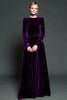 Load image into Gallery viewer, Simple Dark Purple A Line Velvet Long Holiday Party Dress with Sleeves