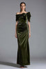 Load image into Gallery viewer, Olive Off the Shoulder Sheath Long Velvet Holiday Party Dress with Bow