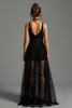 Load image into Gallery viewer, Black V-Neck Lace A Line Long Formal Dress