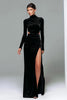 Load image into Gallery viewer, Black Velvet High Neck Sheath Cut Out Long Holiday Party Dress