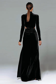 Black Velvet High Neck Sheath Cut Out Long Holiday Party Dress