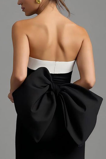 Black and White Strapless Sheath Long Formal Dress with Slit