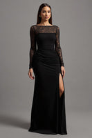 Load image into Gallery viewer, Black Illusion Neck Sheath Long Sleeves Formal Dress with Lace