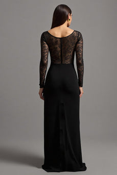 Black Illusion Neck Sheath Long Sleeves Formal Dress with Lace
