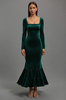 Load image into Gallery viewer, Dark Green Velvet Mermaid Long Sleeves Holiday Party Dress