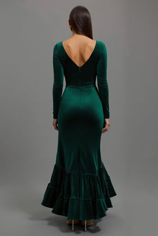 Dark Green Velvet Mermaid Long Sleeves Holiday Party Dress