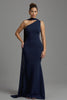 Load image into Gallery viewer, Navy Satin Mermaid Neck Scarf Long Formal Dress