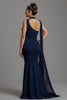 Load image into Gallery viewer, Navy Satin Mermaid Neck Scarf Long Formal Dress
