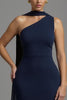 Load image into Gallery viewer, Navy Satin Mermaid Neck Scarf Long Formal Dress