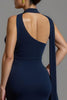 Load image into Gallery viewer, Navy Satin Mermaid Neck Scarf Long Formal Dress