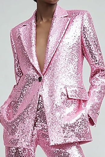 Sparkly Pink Sequins 2 Piece Women Prom Suits with Pockets