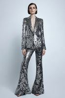 Load image into Gallery viewer, 2 Piece Sequins Sparkly Silver Gray Women Prom Suits with Pockets