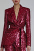 Load image into Gallery viewer, Sparkly Red Sequins 2 Piece Women Prom Suits with Sash