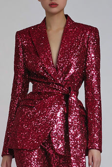 Sparkly Red Sequins 2 Piece Women Prom Suits with Sash