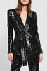 Load image into Gallery viewer, Sparkly Black 2 Piece Sequins Women Prom Suits with Sash