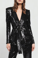 Load image into Gallery viewer, Sparkly Black 2 Piece Sequins Women Prom Suits with Sash
