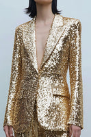 Load image into Gallery viewer, Sparkly Gold Sequins 2 Piece Women Prom Suits with Pockets