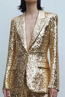 Sparkly Gold Sequins 2 Piece Women Prom Suits with Pockets