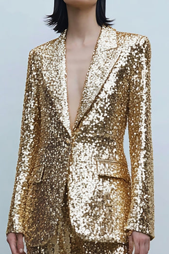 Sparkly Gold Sequins 2 Piece Women Prom Suits with Pockets