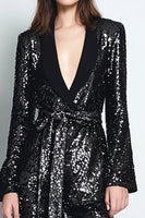 Load image into Gallery viewer, Sparkly Black Shawl Lapel Sequins 2 Piece Women Prom Suits