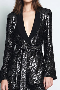 Sparkly Black Shawl Lapel Sequins 2 Piece Women Prom Suits