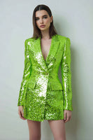 Load image into Gallery viewer, Sparkly Fluorescent Green Peak Lapel Bodycon Women Blazer