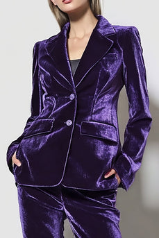 2 Piece Dark Purple Notched Lapel Velvet Business Suits