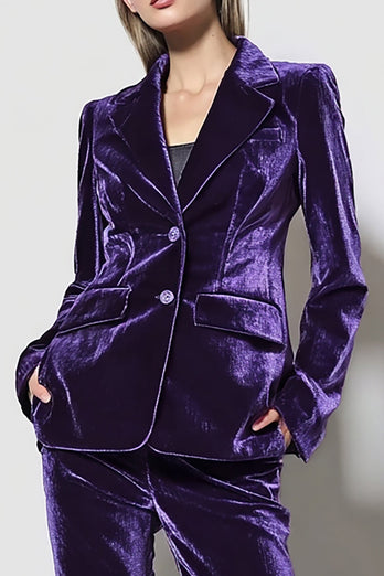 2 Piece Dark Purple Notched Lapel Velvet Business Suits