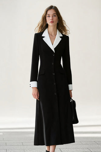 Black and White A Line Notched Lapel Long Blazer Dress