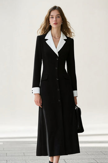 Black and White A Line Notched Lapel Long Blazer Dress
