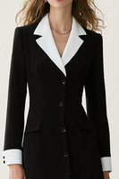Load image into Gallery viewer, Black and White A Line Notched Lapel Long Blazer Dress