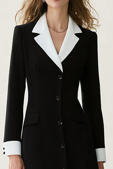 Black and White A Line Notched Lapel Long Blazer Dress