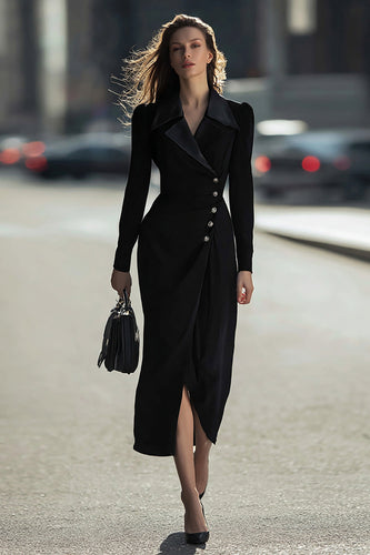 Black Single Breasted Sheath Long Sleeves Blazer Dress