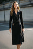 Load image into Gallery viewer, Black Double Breasted Pencil Midi Blazer Dress with Sleeves