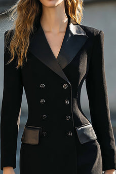 Black Double Breasted Pencil Midi Blazer Dress with Sleeves