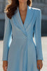 Load image into Gallery viewer, Sky Blue Satin Shawl Lapel A Line Midi Blazer Dress with Sleeves