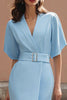 Load image into Gallery viewer, Sky Blue Sheath Satin Midi Work Dress with Sleeves