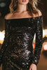 Load image into Gallery viewer, Sparkly Black Tight Sequin Short Cocktail Dress with Sleeves