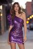 Load image into Gallery viewer, Sparkly Purple Tight One Shoulder Sequin Short Cocktail Dress