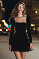 Load image into Gallery viewer, Sparkly Black Velvet Square Neck Tight Short Holiday Party Dress with Beading