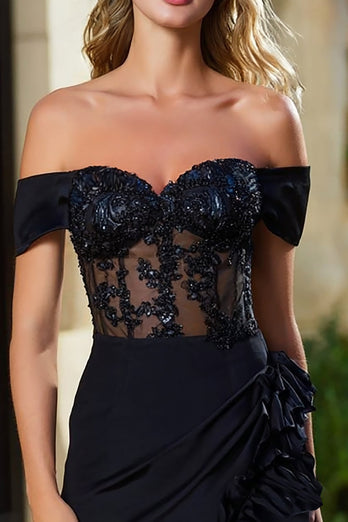 Sparkly Black Tight Short Beaded Cocktail Dress with Ruffles